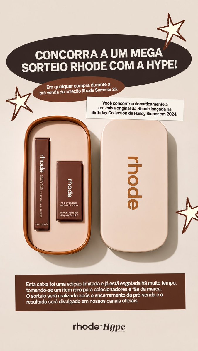 hypeimportadoss's tweet photo. comprou na pré-venda da rhode summer? então você já está participando do nosso maior sorteio dessa coleção.

e o prêmio? uma relíquia exclusiva da rhode que não está mais disponível para compra.

amanhã, às 19h. boa sorte. 🤎 https://t.co/WSPbS4mbQn