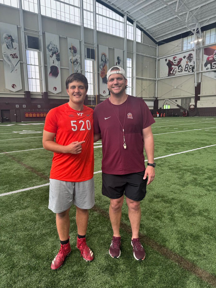 Pippin_Athlete's tweet photo. Had a great camp yesterday @HokiesFB. Felt automatic all day and learned some great drills that I look forward to incorporating in the future. Thank you @CoachDShearer, @1coachshep, and @CoachWood88 for a great day. @CoachPippinx2 @HKA_Tanalski @KornblueKicking https://t.co/mqP40HteRM