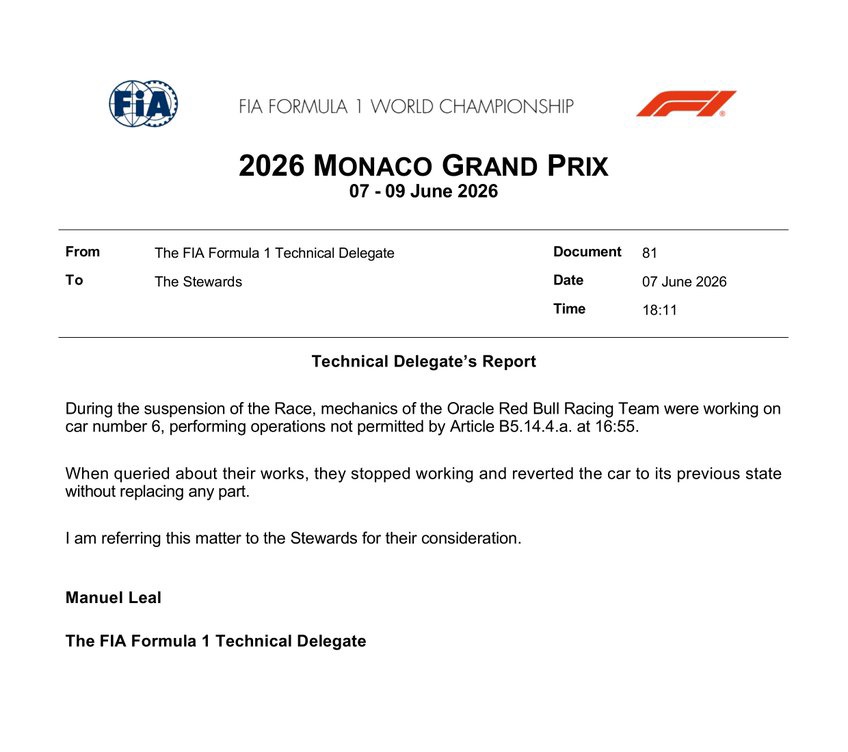 laurogeitabat's tweet photo. this is the reason for hadjar's investigation:

during the red flag period, red bull tried to change things in the car that were not permitted. after being asked about it, they reverted the car to the previous state. https://t.co/A85w6EdaEN