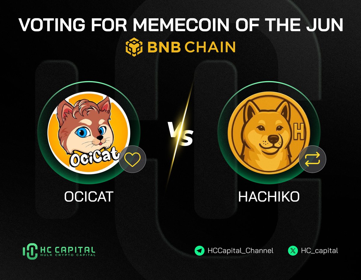 hc_capital's tweet photo. $100 GIVEAWAY — CATS VS DOGS ON @BNBCHAIN 🔥

The June Meme Coin leaderboard is live, and it’s a direct head-to-head between $OCICAT (@ocicattoken ) and $HACHIKO (@HachikoInuCTO ) 

Giving away $100 to 1 lucky random person who completes the steps:

✅ Follow @hc_capital 
✅ Retweet & Like 
✅ Comment either #OCICAT or #HACHIKO

Go, go, go! 👇
#BNB #Memecoin #Crypto #BSC #Giveaways