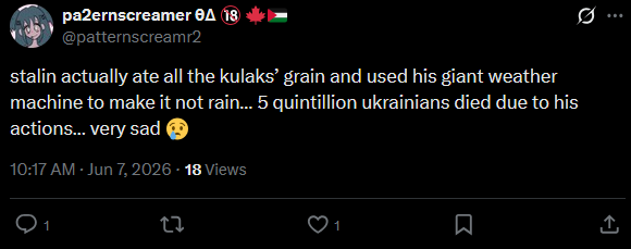 fhwei_'s tweet photo. @patternscreamr2 @TKMavas this shit makes it sound like you a) don't think the famine happened at all, or b) believe it was entirely natural/caused by ukrainian incompetence, with absolutely no input from the central administration.

knock it off https://t.co/hEqAnjPgDh