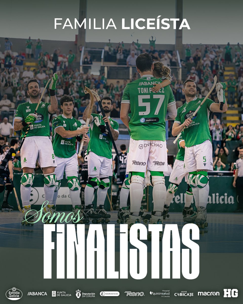 HockeyClubLiceo's tweet photo. SOMOS FINALISTAS 💚

Despois dunha eliminatoria durísima, conseguimos o pase á final da OK Liga.

Agora toca agardar rival, que sairá do 5º partido: Barça ou Igualada.

O que si sabemos é que os dous primeiros partidos serán no Palacio:

📅 Venres 12
📅 Domingo 14

Familia Liceísta, precisámosvos máis ca nunca.
Queremos o Palacio verde cheo 🥬 
Queremos empurrar xuntos 💪🏻

Porque o último paso… tamén o queremos dar convosco ⚔️💚

#HCLiceo #OKLiga #Playoff #ImosLiceo #ACoruña