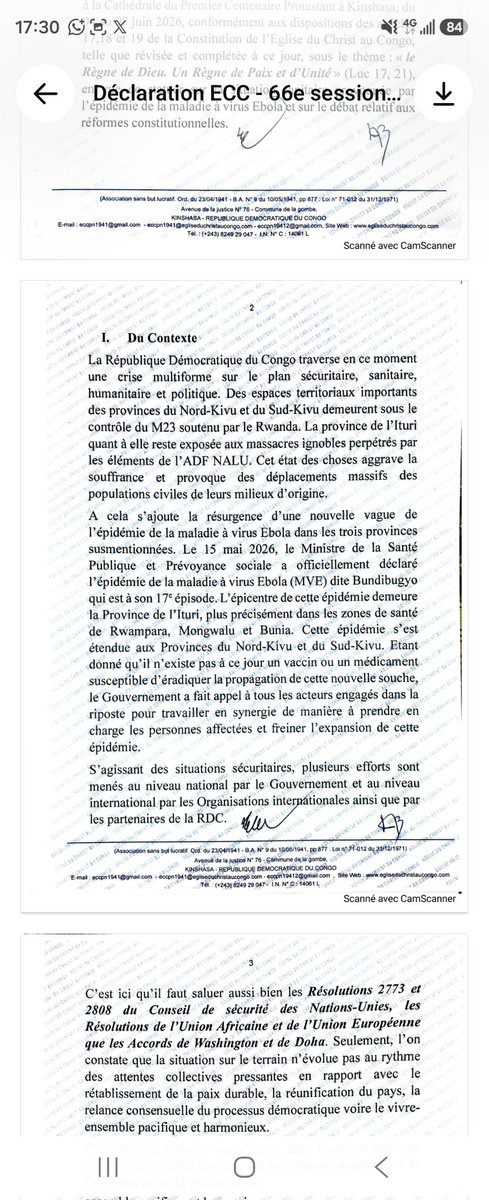 pascal_mulegwa's tweet photo. 🇨🇩 #RDC | L’Église du Christ au Congo (ECC) estime que toute initiative de réformes constitutionnelles doit s’inscrire dans un cadre national inclusif, apaisé et respectueux des articles 5, 218, 219 et 220 de la Constitution. Elle plaide pour un dialogue démocratique national et inclusif comme voie privilégiée pour parvenir à un consensus.