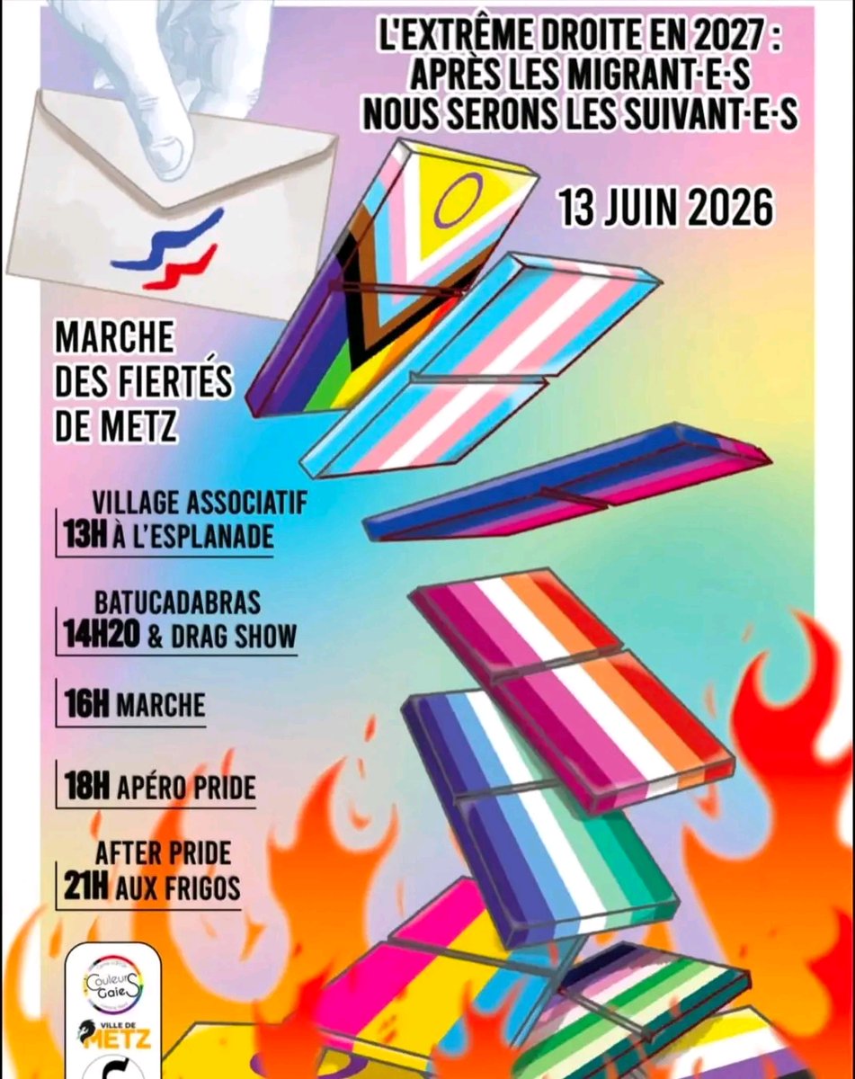 FocusLGB's tweet photo. Les agressions homophobes violentes s'enchaînent à Paris, à Marseille, à Metz, partout...
Des innocents sont frappés, laissés pour morts, parfois tués, simplement parce qu'ils sont homosexuels. Voilà la réalité, voilà l'urgence.
Pourtant, pendant ce temps, certains sont encore occupés à détourner le regard pour mettre en avant des causes sans aucun rapport avec les homos (Palestine, femmes à barbe, "antifascisme"...).
Ironie suprême : à Metz, là même où un jeune homosexuel sans histoire a été tué, l'affiche de la Marche des fiertés met en avant la défense des migrants. Sérieusement ?
L'homophobie tue. Et même face à ça, ils n'arrivent plus à en faire le sujet principal.