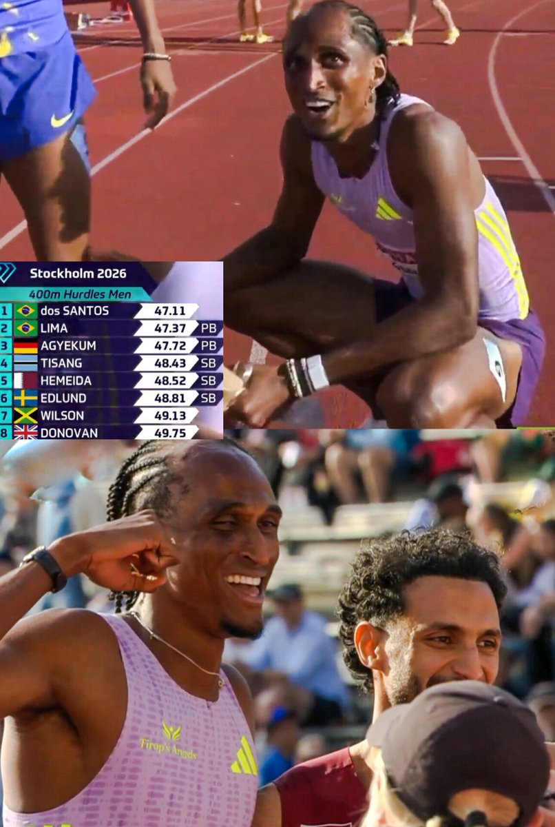 TrackGazette's tweet photo. Alison dos Santos 🇧🇷 runs 47.11s to win the men's 400mH at the Stockholm Diamond League!

Leading his countryman Matheus Lima 🇧🇷 to a massive PB of 47.37s in 2nd place. https://t.co/IFhcqtLpy6