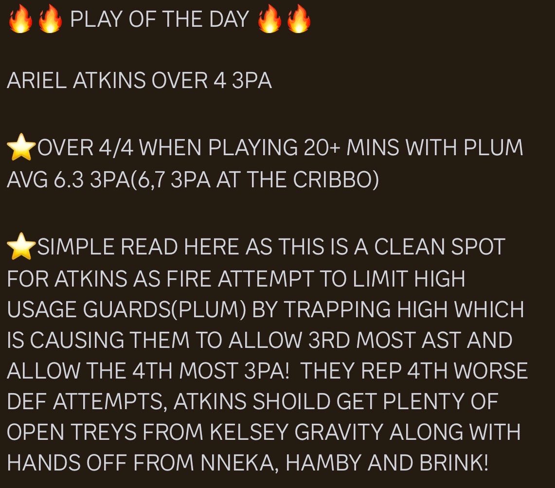 RACKEMSPORTS's tweet photo. ๐ฅ๐ฅ PLAY OF THE DAY ๐ฅ๐ฅ
ARIEL ATKINS OVER 4 3PA
#POTD #PLAYOFTHEDAY #PrizePicks #playerprops #DFS #pp #mlb #NFL #NFLPRIZEPICK #nfltwitter #nbatwitter #NBA #nbaplayoffs #alwaysknicks #gospursgo #tiktok #NBAprizepick #WNBAPicks #nbaespn #wnba #NBACup #nbaprop #nbaplays #WNBATwitter #WNBAProps #wnbabets #nbabets #WNBA #nbapickstoday #Gambling #GamblingX