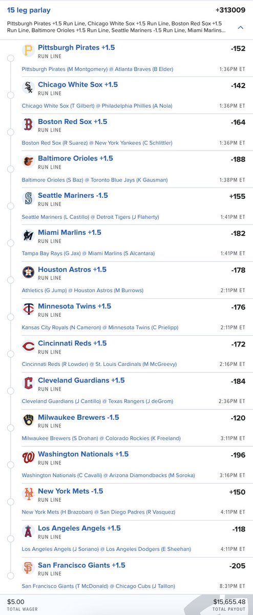 thepropdealer's tweet photo. 15 legs.
15 Spreads.

$5 pays $16,000.

All from my MLB Model.

Betslip 🔗 https://t.co/jlRREqrOg0 https://t.co/VYbSsJMgBD