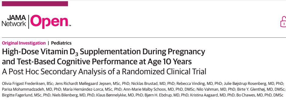 doctorneyro's tweet photo. This post hoc analysis of an #RCT suggests that #highdose #vitaminD3 #supplementation in #pregnancy is positively associated with #visualmemory, #verbalmemory, and #flexibility or set shift among offspring measured at #age #10years. 

https://t.co/Buf62Pml8m https://t.co/HrhZQ9k3Y8