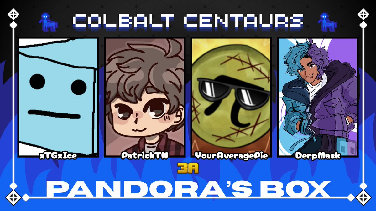 SimplyAlwxis's tweet photo. Now Announcing The Cobalt Centaurs For Both PB: RoN 3A and 3B!

3A  @xtgxice @PatrickTeeN_ @Average_Pie3 @DerpMask 

3B @Pawrito @nezssaplays girlfailed @hayzdn https://t.co/pMUNEmLUxV