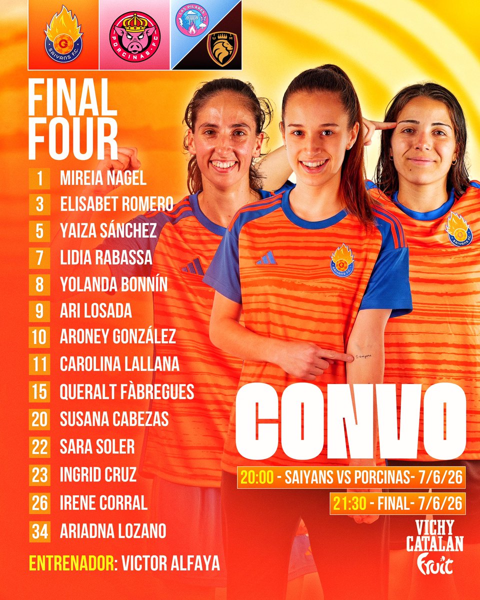 Saiyans_FC_'s tweet photo. FINAL FOUR 🧡💙

🗓️ DOMINGO 7 DE JUNIO
⏰ 20:00 | 21:30 🇪🇸
📍 CUPRA ARENA
🆚 @PorcinosFC @LasPilaresFC @UltMostoles 

#VamosSaiyans 🐉 https://t.co/dDE6GT87af
