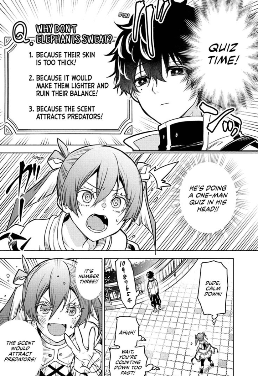 KaguraShiba's tweet photo. Animal Signal Ch 1
I fucking love this new manga already
Animal facts, animal jokes, animal related powers
Education, jokes, fights, and romance all in one?
I'm SAT

I didn't know that elephants only sweat from their toes!! https://t.co/X05HGLbIIW