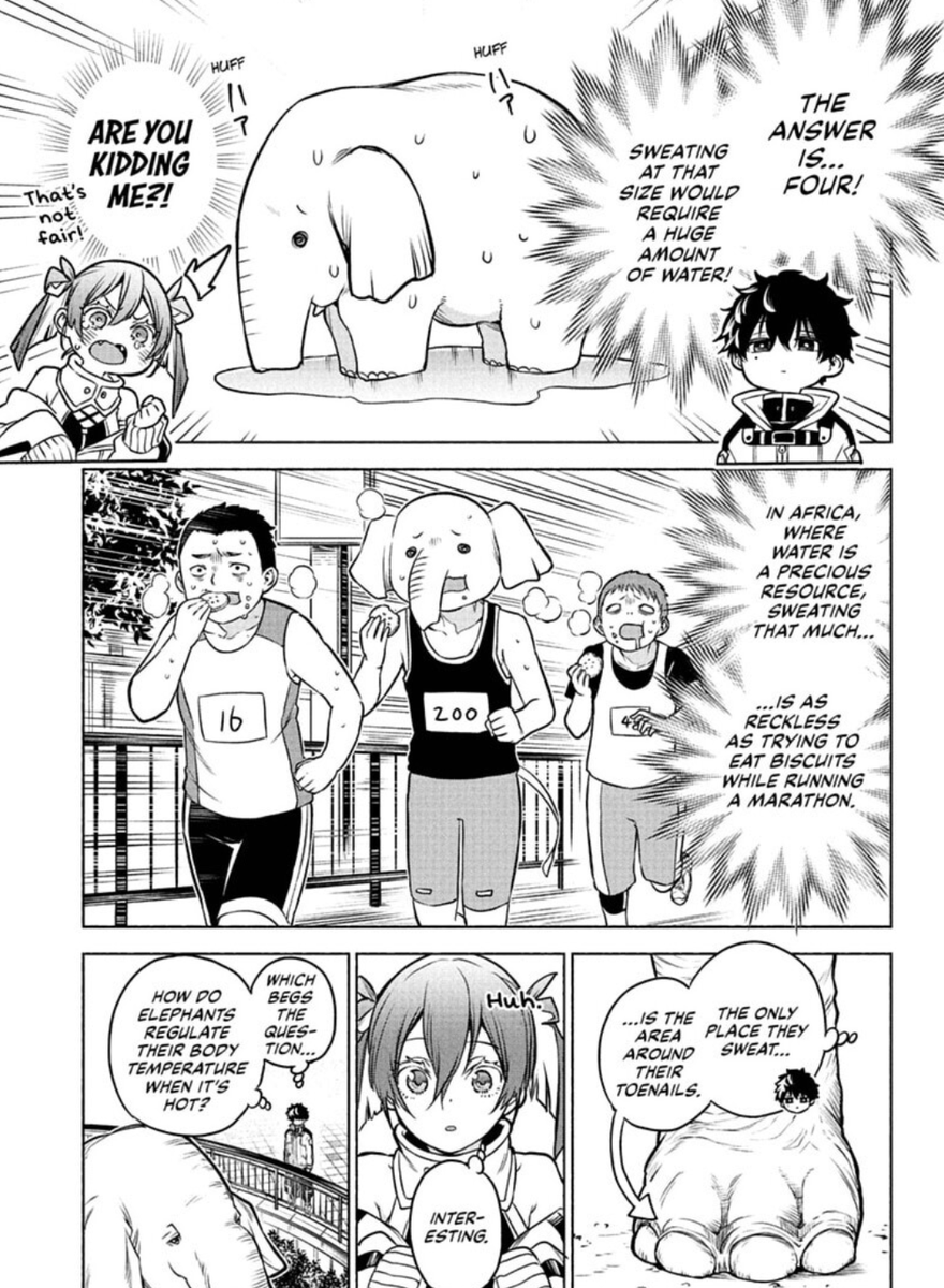 KaguraShiba's tweet photo. Animal Signal Ch 1
I fucking love this new manga already
Animal facts, animal jokes, animal related powers
Education, jokes, fights, and romance all in one?
I'm SAT

I didn't know that elephants only sweat from their toes!! https://t.co/X05HGLbIIW