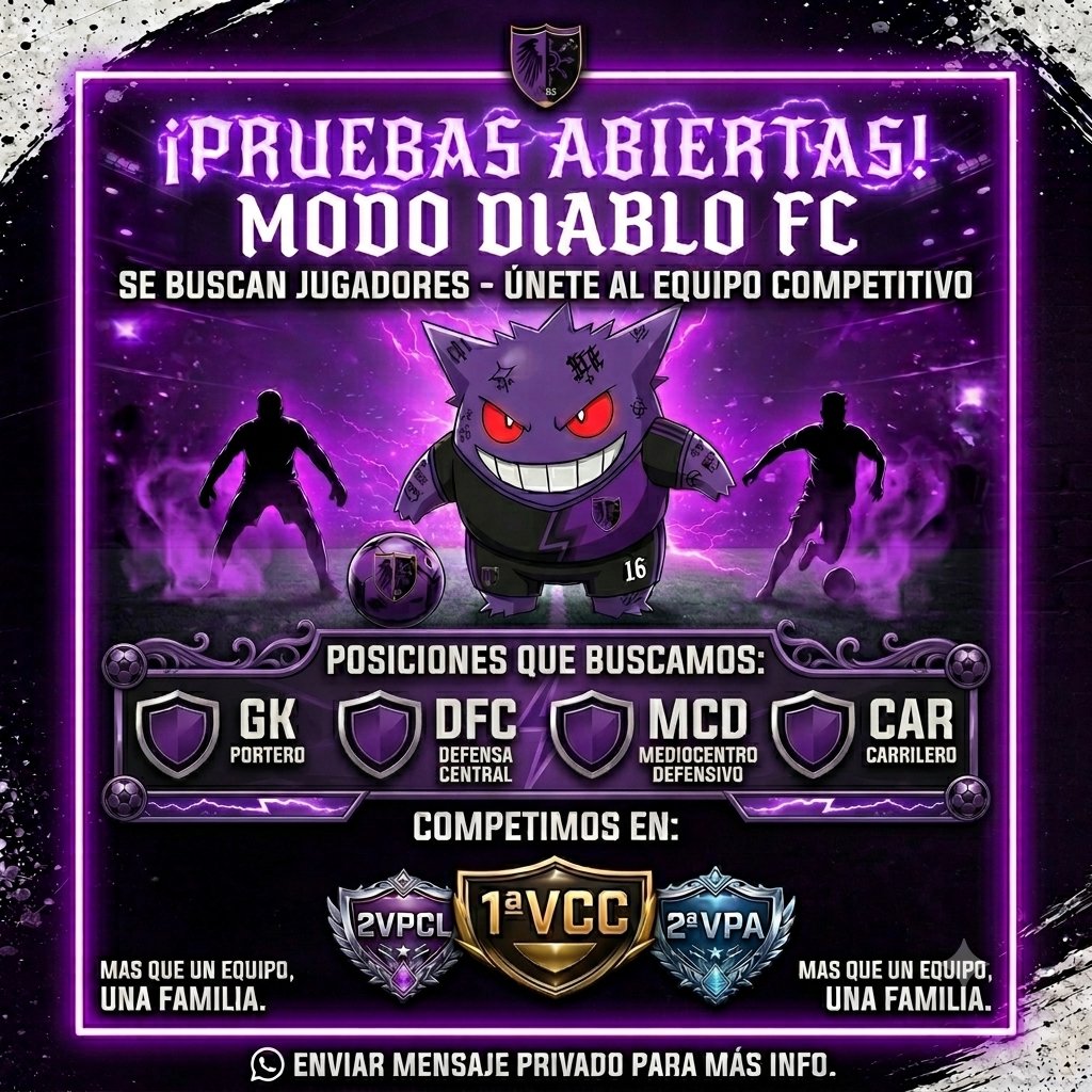 mododiablo_fc's tweet photo. 😈¡PRUEBAS ABIERTAS!😈
⚽️Buscamos Jugadores:⚽️
¡Todas las Posiciones!
✨️Especialmente:
- DFC
- MCD
@AyudaInfoClubes @_chocolate3000 
#clubespro  #fc26 #mododiablofc https://t.co/lBnchCMvX0