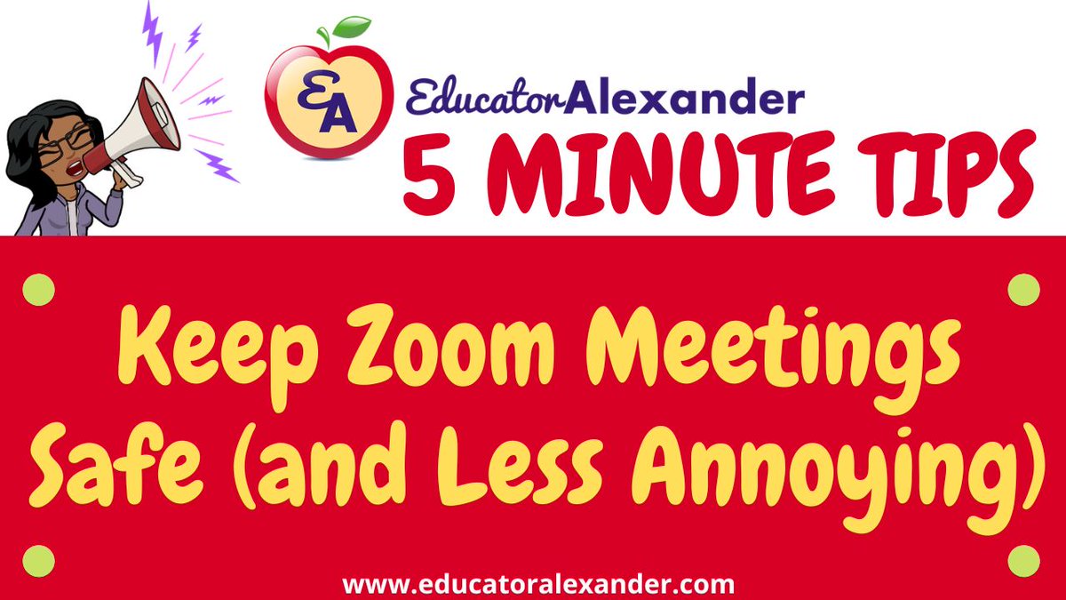 educatoralex's tweet photo. 🚨NEW 5 MINUTE TIP🚨

☑️Use #Zoom?

😡Want to keep your @Zoom safe (and less annoying)?

😘Here is your quick solution!

👉https://t.co/7wWXGtaftt

#ISTE #TCEA #FETC #edu #education #classroom #edtech #K12 #teachers #googleedu #futurereadylibs #GoogleEI #MIEE ##CUE #teacher https://t.co/8IU0EBrAFi