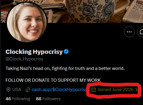TacoBelli's tweet photo. @Clock_Hypocrisy @alx You quite literally joined X today to grift and spew bullshit. Also, you're the Nazi. https://t.co/3pnPqNJWQk