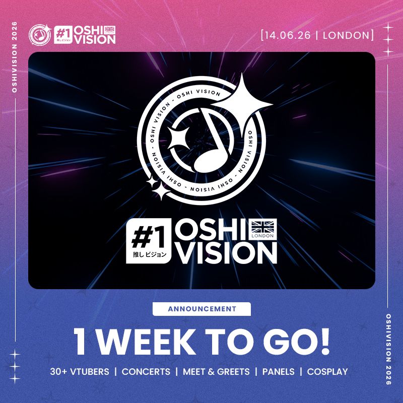 OshiVision's tweet photo. We are officially...

✨One week away from Oshi Vision! ✨

The day where you can meet your Oshi and more VTuber talents is coming at us fast! 

Are you ready for a good time?! 

You still have time to grab tickets too if you haven't already decided! (Link in the thread below)

#OshiVision2026