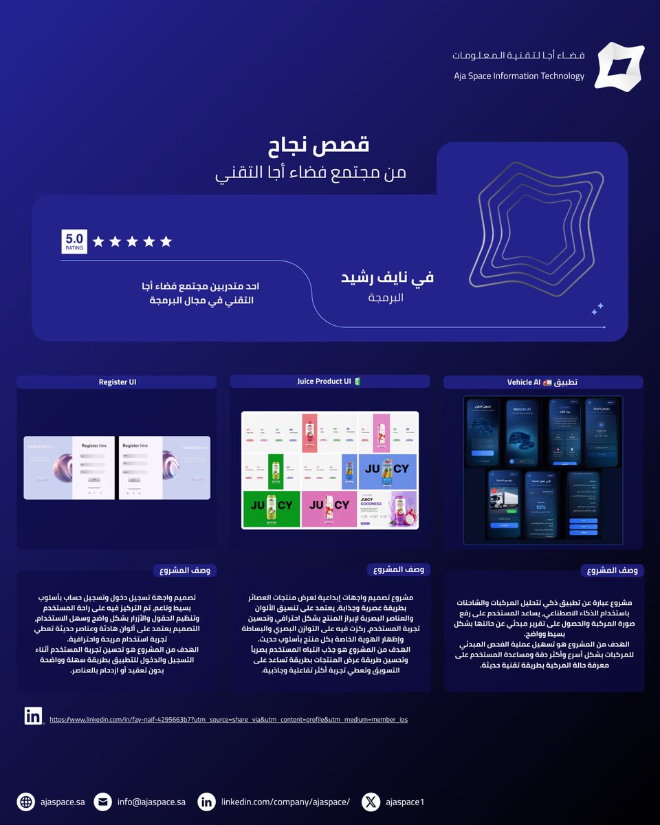 rh11e0's tweet photo. بقصص نجاح جديدة اليوم أنا فخور وأنا أشارك معكم مخرجات وقصص نجاح متدربيننا في برامجنا التدريبية وفخور يوم يتحول عملهم وتدريبهم إلى مشاريع تقنية حقيقية تحمل أفكار مبتكرة وقيمة عملية 👏

خلال الفترة الماضية عملنا على تدريب وتمكين المتدربين في عدة مسارات تقنية، والجميل إن النتائج أصبحت مشاريع قابلة للتطوير والتطبيق 

فخور جداً في المبدعين :
- في نايف 
- ⁠بدرية المطيري 
- ⁠ريم العمري 
- ⁠سحر الشمري 

ومستمرين في تدريب وتطوير الكفاءات التقنية بإذن الله 🌟