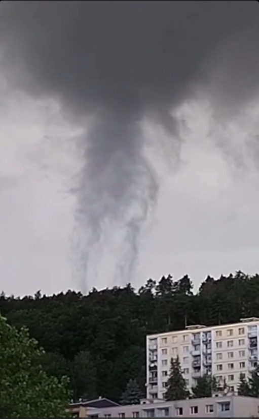 CHMUCHMI's tweet photo. 🌪Potvrzujeme páteční výskyt tornáda v Děčíně. V tomto týdnu jsme tak zaznamenali na našem území celkem tři, zbývající dvě minulou neděli.

➡V pátek se kolem  objevilo v místní části Děčína v Bynově slabé tornádo. Souviselo s procházející linií přeháněk od západu, které v oblasti zesílily a produkovaly dokonce i bleskové výboje. Tornádo bylo slabé a nízkohladinová rotace se vyskytla jen po krátkou a přechodnou dobu. 

➡Podmínky pro slabá tornáda byly poměrně příznivé. Vysoká vlhkost v nízkých hladinách atmosféry, instabilní prostředí a poměrně silný střih větru do 1 km (rozdíl v proudění mezi zemí a 1 km). Svou roli mohl sehrát patrně i reliéf terénu.

🤔Zpočátku nebyl výskyt tornáda zcela jasný, z četných videí nebylo možno nejdříve vyloučit, zda se nejedná o tzv. scud cloud (přízemní oblačnost, která může být nasávána výstupným proudem bouřky nebo přeháňky a může připomínat tvarem tornádo). V odpoledních hodinách a druhý den byl ale v oblasti proveden terénní průzkum Davidem Bourou, amatérským meteorologem, který zdokumentoval právě v oblasti Bynova menší škody. Nevylučujeme také, že by se menší škody mohly nacházet i v okolních lesích.

❗Dle škod jsme odhadli intenzitu tornáda dle Mezinárodní Fujitovy stupnice na IF0.5 - na jednom místě byl vyvrácen menší strom z "měkkého dřeva". Ostatní škody byly menší, většinou jen poškozené menší větve, které ale byly přeneseny i na vzdálenost několika set metrů.

🙏Díky všem - zejména z komunity amatérských meteorologů a lovců bouří - s pomocí při identifikaci tohoto jevu. Speciální poděkování patří pak Davidu Bourovi.

❗Na závěr chceme opět zdůraznit, že takto slabá tornáda jsou a vždy byla běžnou součástí světa kolem nás a nelze je v četnosti a významnosti dávat do souvislosti například s tornádem síly IF4 na Moravě v roce 2021.

Níže: Snímek tornáda (výřez z videa od Stanislavy Koldové), radarový snímek v době, kdy se tornádo vyskytlo - poloha Bynova znázorněna křížkem. Vyvrácený strom tornádem, klasifikováno jako škoda IF0.5 a přibližná trajektorie tornáda (https://t.co/I0cHENW1ab).

#KonvektivníSkupina