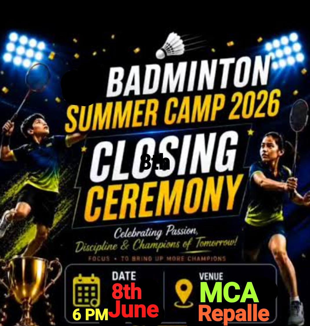 MCArepalleOrg's tweet photo. Let's join together for the closing ceremony of the   #badminton #Summer camp 🏸 At MCA on Monday, 8th June. 6PM. #Repalle https://t.co/U9B5g6z3ZQ
