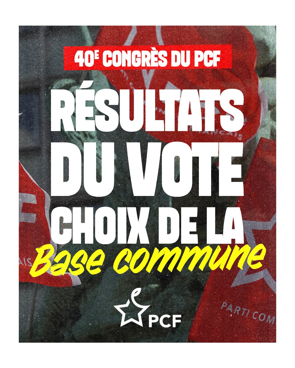 PCF's tweet photo. 📢 Résultats du vote des communistes pour le choix de la base commune du 40e Congrès du PCF. https://t.co/g18AeL6Oi2