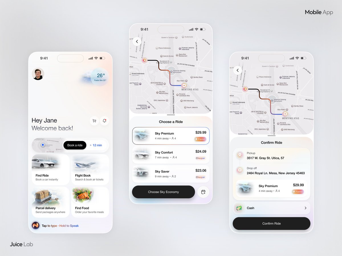 Juice_LabAKM's tweet photo. One app.
Multiple everyday problems solved.
Ride booking, food delivery, parcel tracking, and more—all in one experience. ✨
Design by Juice Lab 🧃
#UIUX #UIDesign #SuperApp #MobilityApp #RideSharing #AppDesign #ProductDesign #Figma https://t.co/bUFrTwPZDY