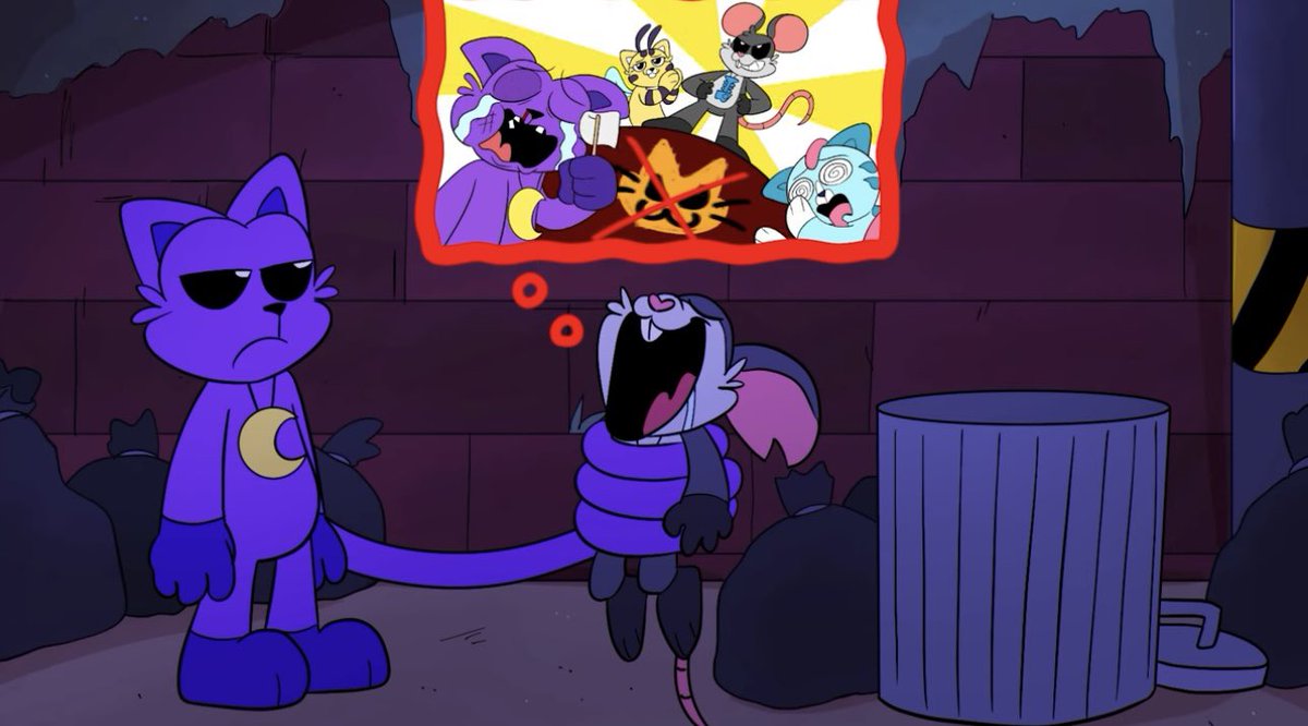 JmTheGamerBoy5's tweet photo. This is so very cute and peak!✨✨✨✨
Touille getting chased by three cats and he beats three of them!
But then touille was just dreaming!😂

I like that at the end catnap is wearing glasses and he’s doing the pose of tom references to tom and Jerry series. https://t.co/2cANzoFb0Z