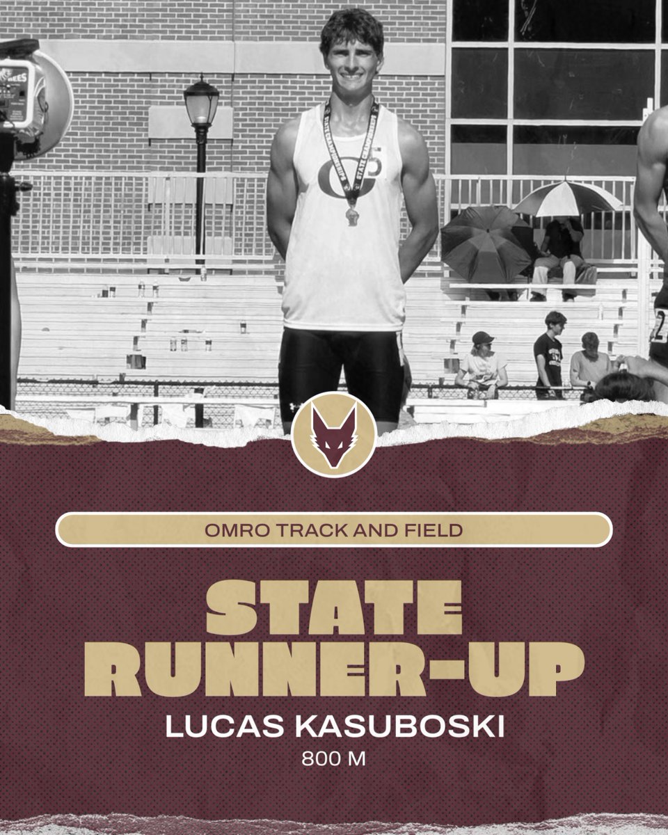 Omro_Foxes's tweet photo. Congratulations to Lucas Kasuboski on finishing as the Division 2 State Runner-up in the 800 Meters! #FoxPride https://t.co/w976XKlBrC