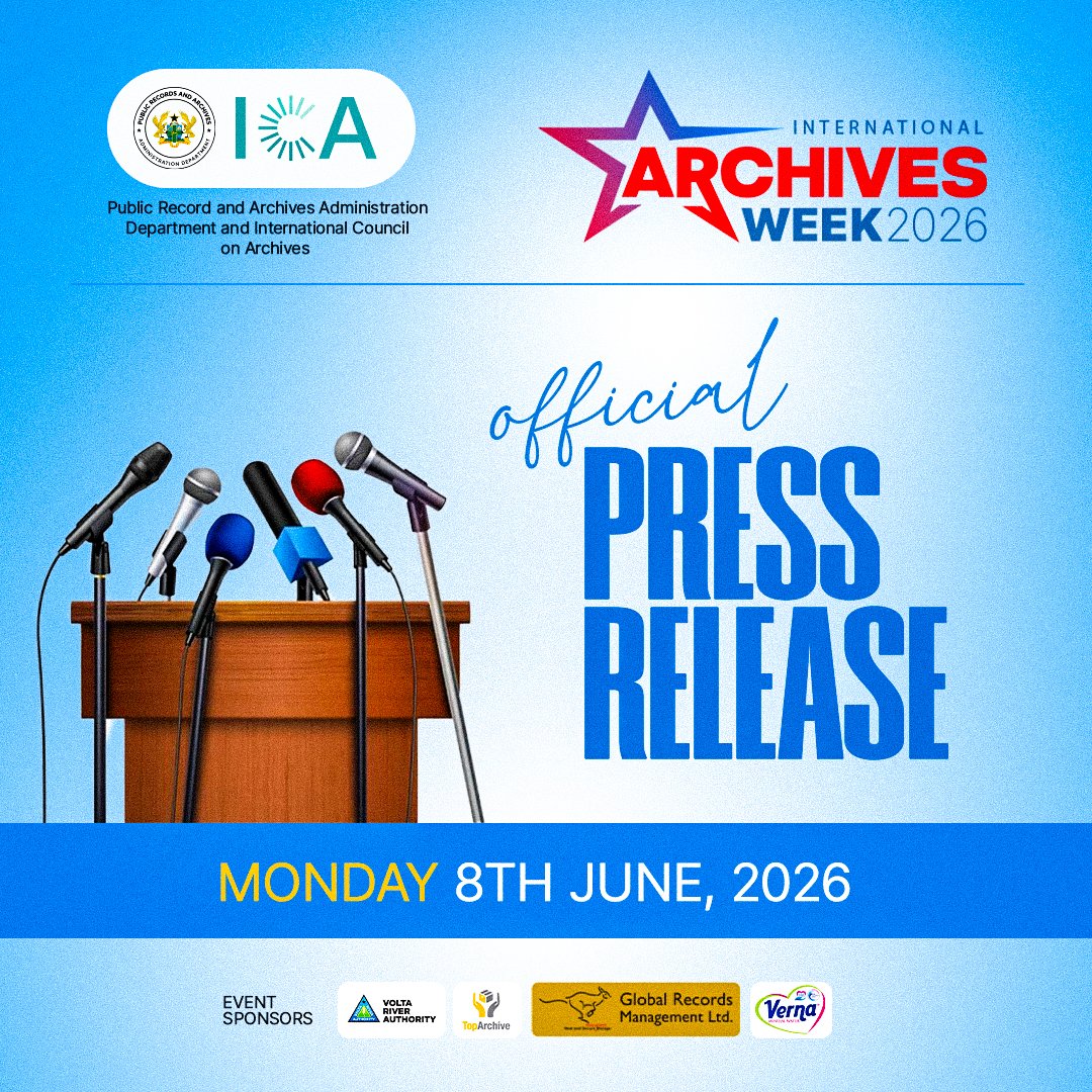Praad_Gh's tweet photo. Tomorrow, PRAAD releases the official press statement for International Archives Week 2026!

Time: 9:00am

#IAW2026 #PRAAD https://t.co/lWGotk3YSi