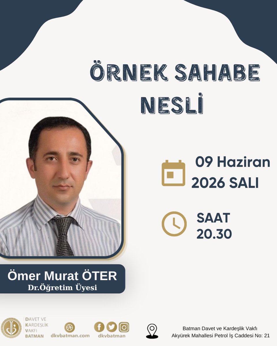 dkvbatman's tweet photo. Örnek Sahabe Nesli Konulu sohbtimize davetlisiniz. https://t.co/kkqRktxTxw