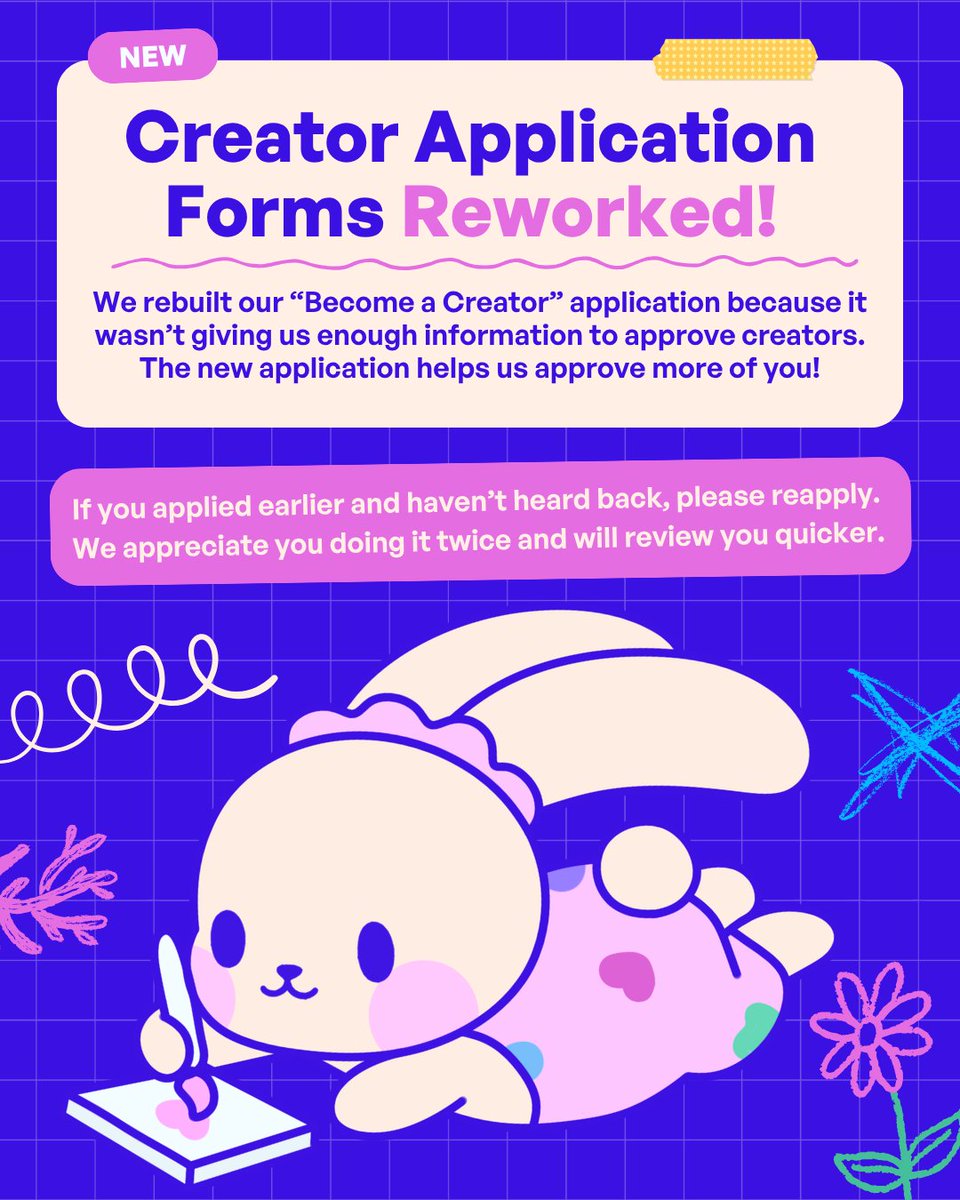 commissions_gg's tweet photo. Creator Applications are back and better than before! 🐰✨
We revised our application form in order to safely and confidently review more creators. All previous submissions have been reset, so if you applied before and haven't heard back, please re-apply!

Apply here: https://t.co/meVGREMlF6