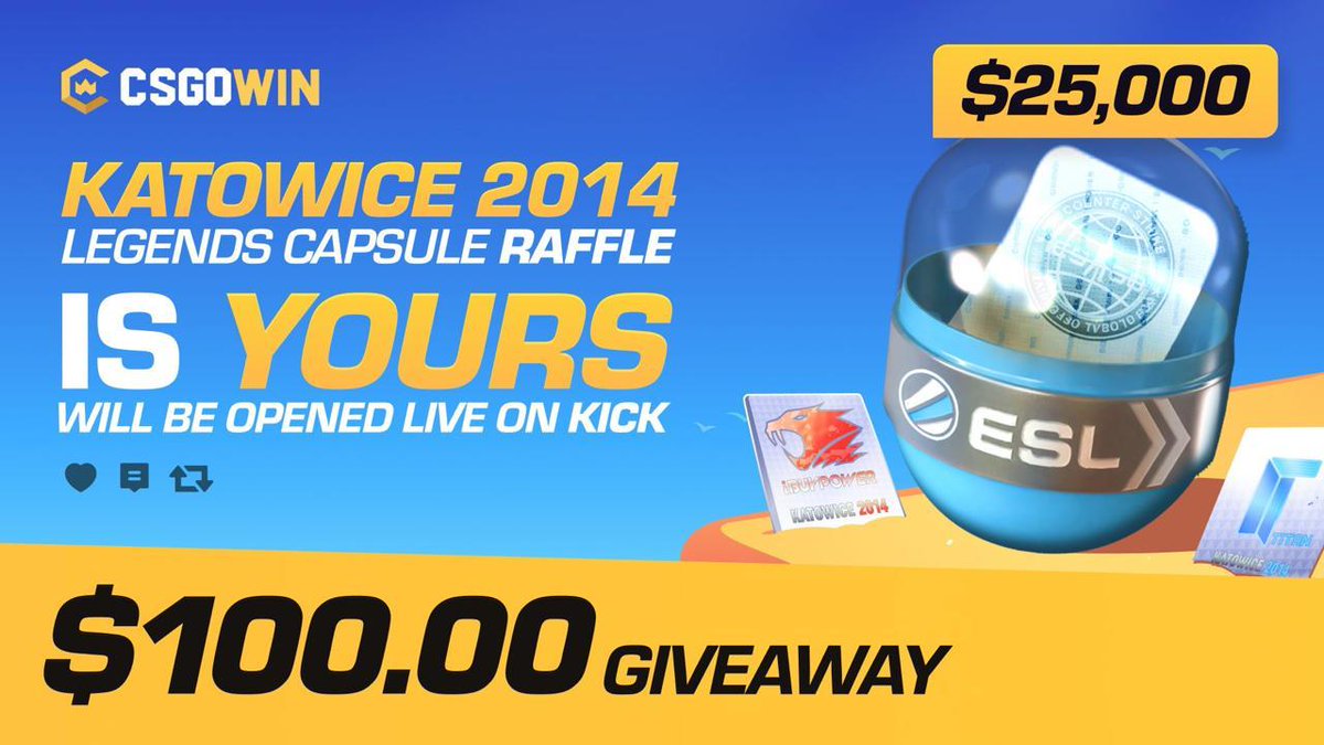 whalepotcom's tweet photo. A $25,000 Katowice 2014 Capsule is being given away by @CSGOWincom 👀
One of the rarest items in all of CS2, and it could be landing in your inventory!

🎁 To enter this $100 Giveaway:

✅Follow @whalepotcom &amp; @CSGOWincom 🔥
✅Repost
✅Tag a friend below ❤️👇

Ends in 7 days ⌛️ https://t.co/vcn6vMy0Lv