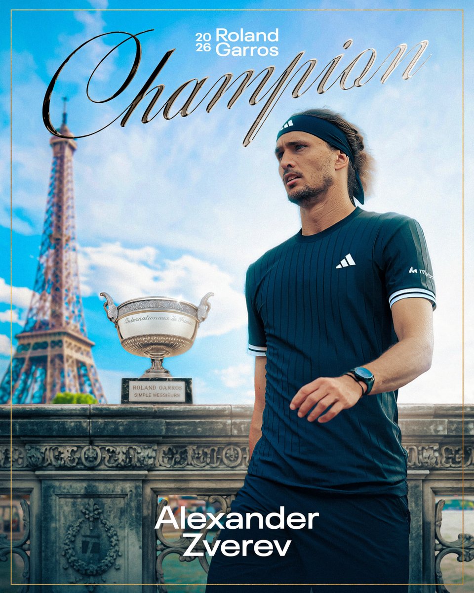 TennisChannel's tweet photo. ALEXANDER ZVEREV IS A GRAND SLAM CHAMPION 🚨🏆↗️

The World No. 3 defeats Flavio Cobolli 6-1, 4-6, 6-4, 6-7, 6-1 in the Roland Garros final! 

Making the dream a reality ✨

#RolandGarros https://t.co/Fw3QCIHiCb