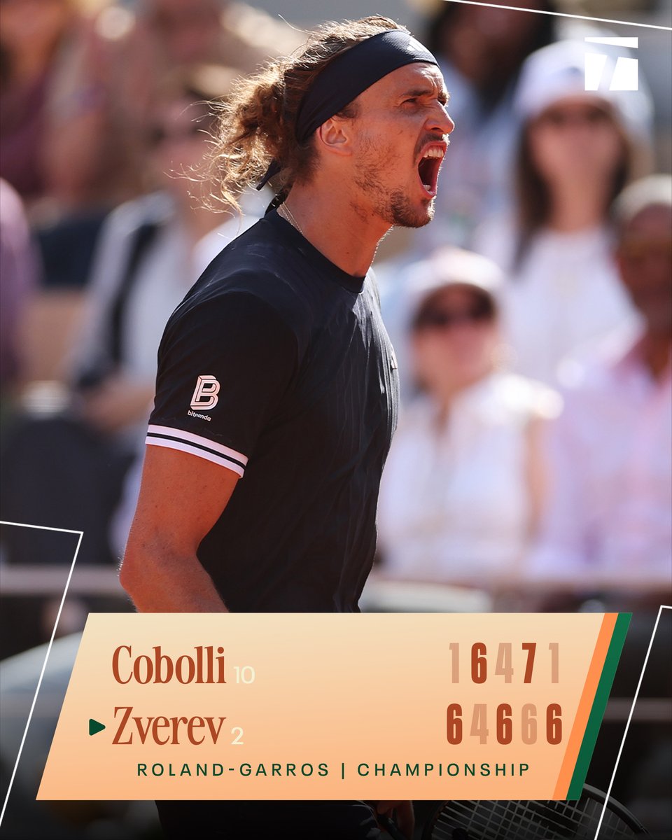 TennisChannel's tweet photo. It's Sascha's moment on Chatrier after a five set marathon 🔥 🏆 

Alexander Zverev takes home his maiden gram slam in the French Open final 🚀 

#RolandGarros https://t.co/bBNIHUOiCZ