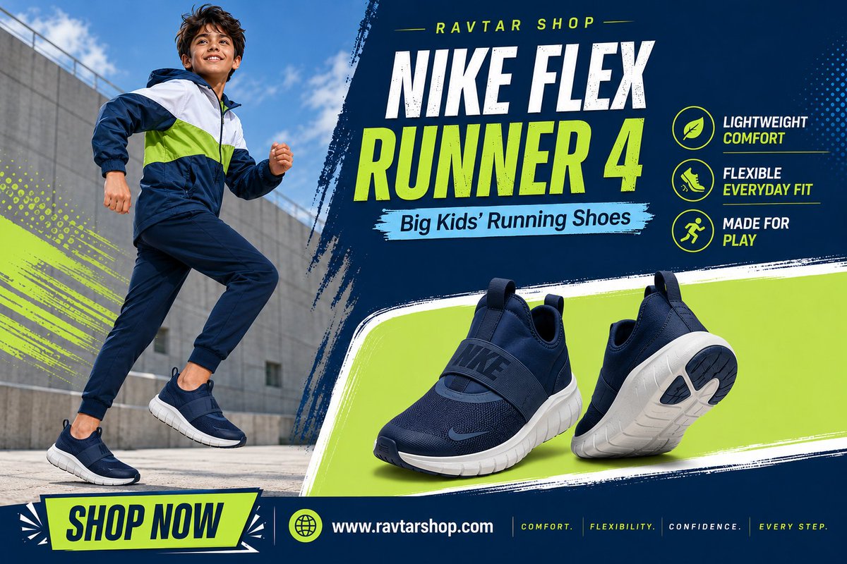 RavtarShop's tweet photo. Built for every step 👟⚡

Nike Flex Runner 4 Big Kids’ Running Shoes bring lightweight comfort, flexible movement & easy everyday wear for active kids.

🛒 Shop now: https://t.co/67jRzfYeuh

#NikeKids #KidsShoes #RunningShoes #KidsFashion #SneakerStyle #KidsSneakers #NikeFlexRunner #ActiveKids #SchoolShoes #PlaygroundStyle #KidsStyle #SneakerKids #RavtarShop