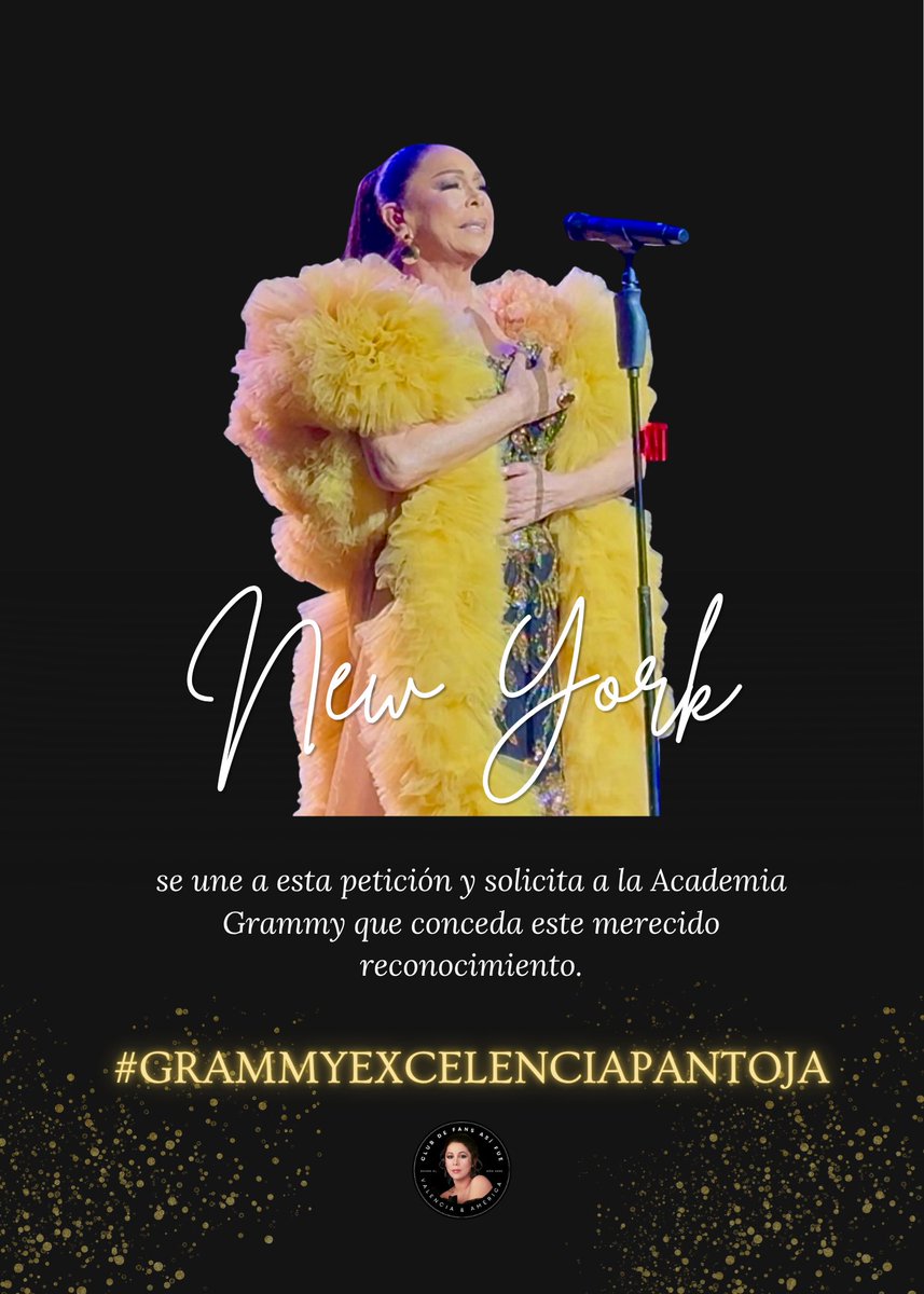 nyc_Isabel_pan's tweet photo. Querida Academia @LatinGRAMMYs :

Pedimos que se otorgue este merecido reconocimiento a #IsabelPantoja por sus más de 50 años de extraordinaria trayectoria artística, llevando su música y su arte a millones de personas alrededor del mundo.

#GrammyExcelenciaPantoja https://t.co/kQhwYkkdfd