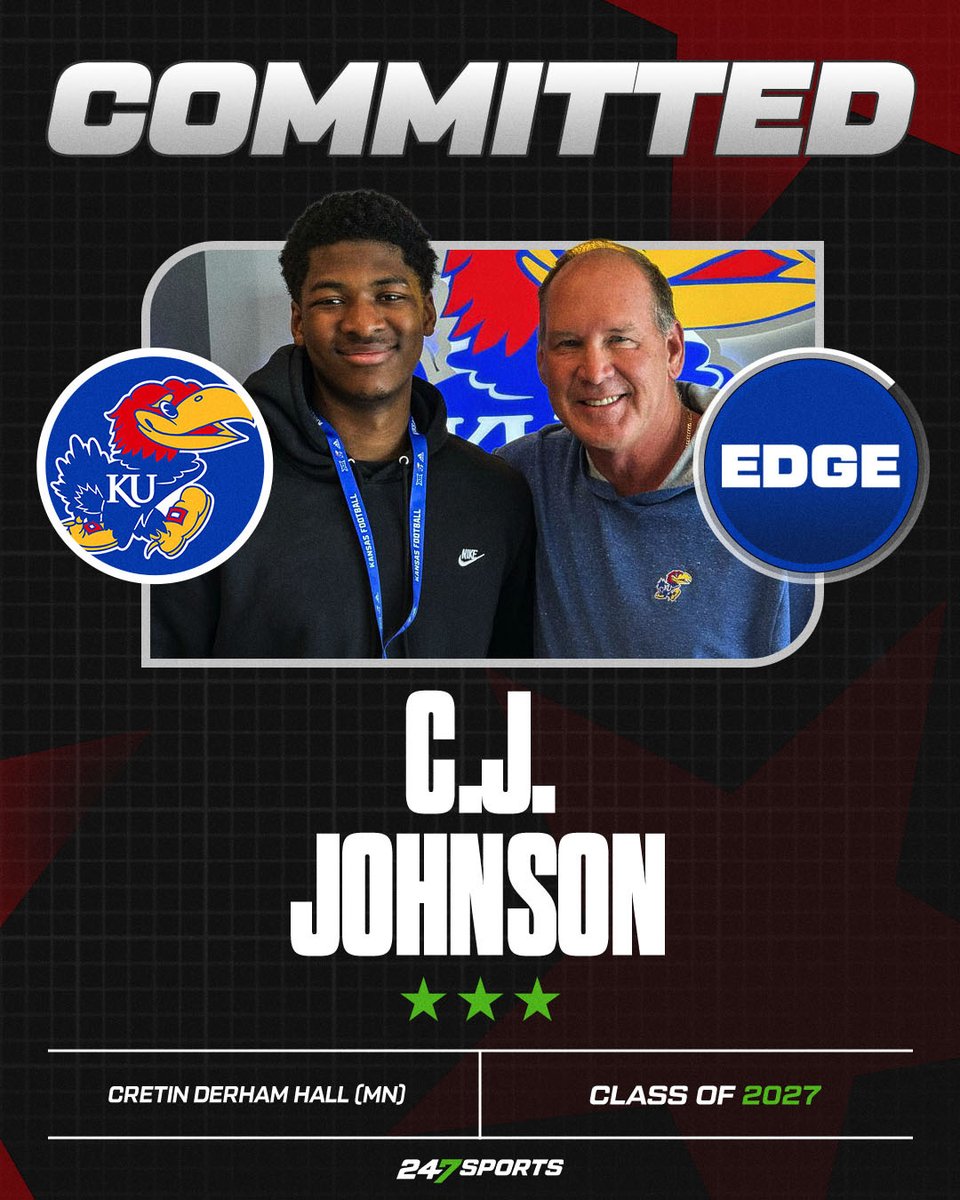 MSwain247's tweet photo. BREAKING: C.J. Johnson has committed to KU. He picks KU over offers like Northwestern, Boston College and Missouri.

"[KU] was the place for me because it really fits who I am and for what I'm trying to achieve and the college experience I want."

More: https://t.co/fCtePAetPR https://t.co/Csh3AoL3sR