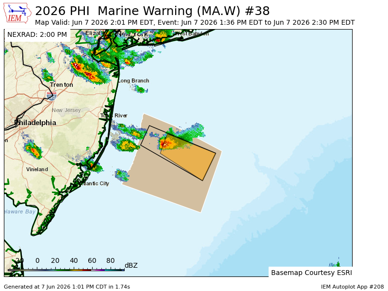 Scott_Derek's tweet photo. PHI continues Marine Warning [wind: >34 KTS, hail: 0.00 IN] for Waters from Manasquan Inlet NJ to Little Egg Inlet NJ from 20 to 60 NM [AN] till 2:30 PM EDT https://t.co/xzQXa9iTa6 https://t.co/m1eLbks9QJ