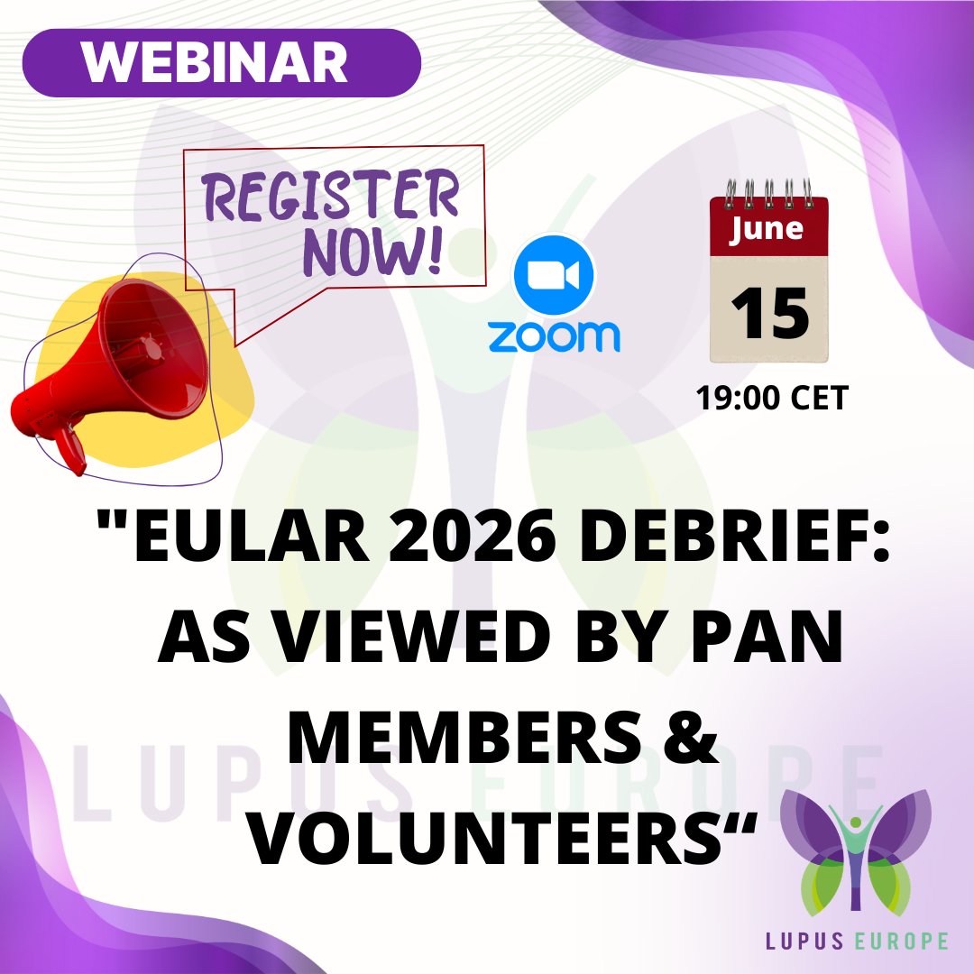 LupusEurope's tweet photo. 🤩 #EULAR2026 has been a blast!

Now it’s time to look back at some of the key lupus-related insights, data &amp; messages from this year’s Congress.

Join us for our @eular_org recap webinar!

📅June 15
🕖 19:00 CET

✅ To register, email secretariat@lupus-europe.org

Don’t miss it! https://t.co/anzYP9oibS