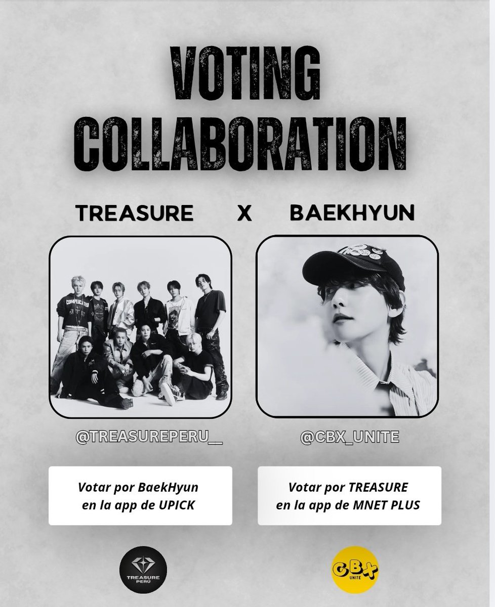 TreasurePeru__'s tweet photo. ❰ VOTACIÓN 🗳️ ❱ 𝙑𝙤𝙩𝙞𝙣𝙜 𝘾𝙤𝙡𝙡𝙖𝙗𝙤𝙧𝙖𝙩𝙞𝙤𝙣 𝙏𝙍𝙀𝘼𝙎𝙐𝙍𝙀 𝙭 𝘽𝘼𝙀𝙆𝙃𝙔𝙐𝙉

TEUME's !!
Participa de esta colaboración @CBX_Unite x @TreasurePeru__

Nosotros estaremos votando por BAEKHYUN en la app UPICK ( Round 1 KPOP ARTIST BOY )

En esta colaboración estaremos recibiendo votos en la app MNET PLUS ( Pre-Vote M COUNTDOWN)

Únete a nuestro grupo de votaciones para más información 👇

🔗https://t.co/3tKgiAt1iz

#TREASURE_NEW_WAV #IF_I #TREASURE #트레저 #トレジャー   @treasuremembers