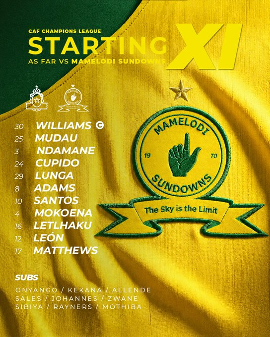Thee3nthusiasts's tweet photo. 🚨𝙎𝙏𝘼𝙍𝙏𝙄𝙉𝙂 𝙓𝙄🚨
🆚 AS FAR
⏰ 21H00
🏟 Prince Moulay Abdellah Stadium
📺 SS 209 &amp; SABC 2
#Sundowns #TotalEnergiesCAFCL #AreyengMasandawanaUntilItsDone https://t.co/D2NhQz4onv