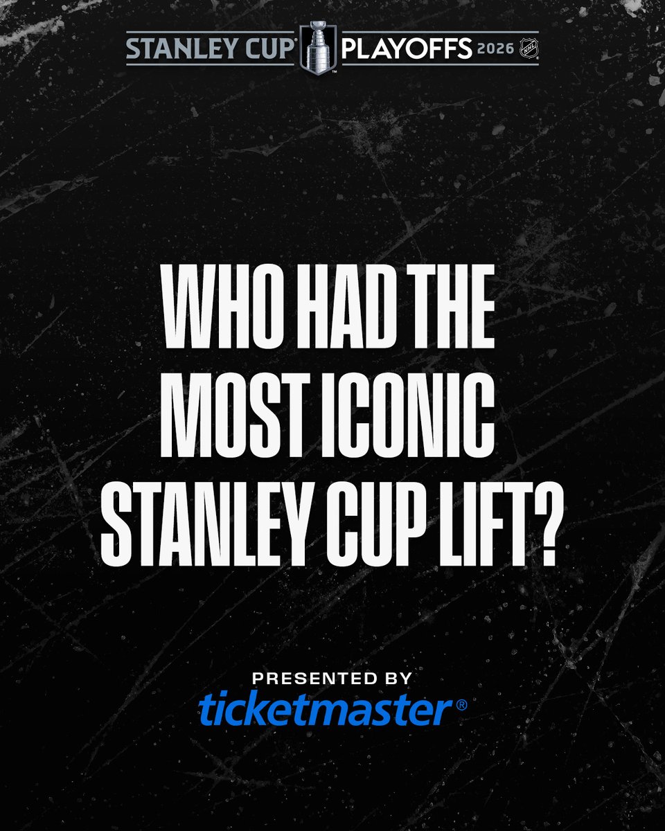 NHL's tweet photo. QUESTION TIME?!?! 👀

Who do YOU think had the most iconic #StanleyCup lift? 🫵

Presented by @Ticketmaster https://t.co/9Y8jpVFoNR