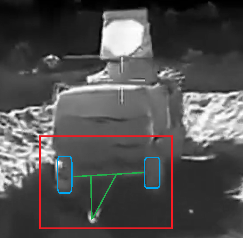 Kofeina101's tweet photo. @Deadlyey5 @NotWoofers blue tires/wheels, green is the attach point (tongue and tongue support) for a trailer which doesn't exist at all in the pantsir, it is better visible if you watch the video, just keep looking at this red box https://t.co/qxPhCOk5vg