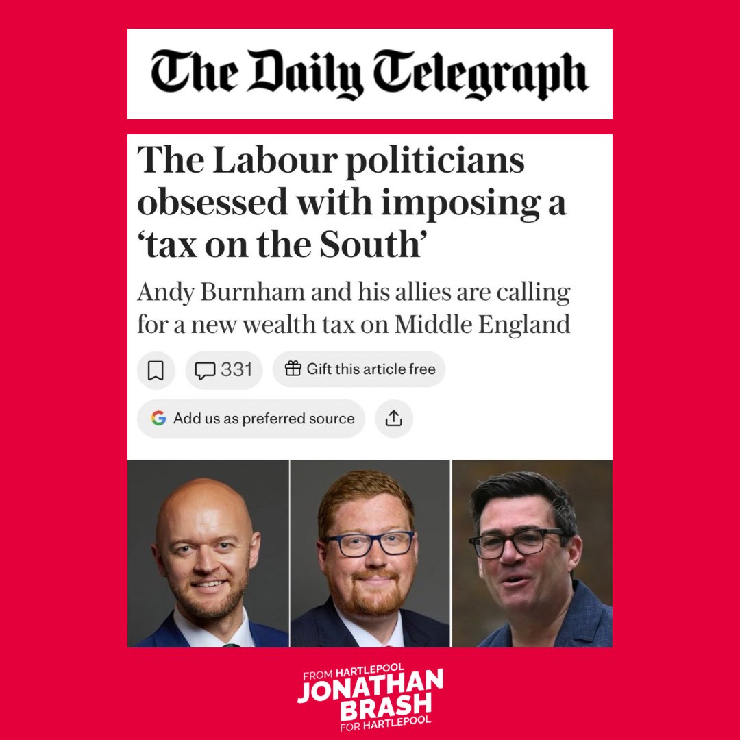 JonathanBrash's tweet photo. The Daily Telegraph says I’m “obsessed” with scrapping Council Tax.

They’re right.

A Band D home in Hartlepool pays around £1,500 more than a property in Westminster.

I want Hartlepool families better off.

So yeah, obsessed? You’re damn right I am. https://t.co/JXseQDKFaP