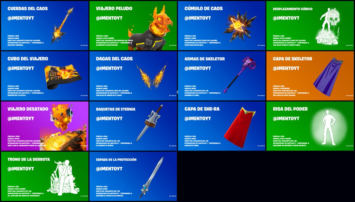 imentoyt's tweet photo. Hoy en nuevos items: #Fortnite

- Cuerdas del caos
- Viajero peludo
- Cúmulo de caos
- Desplazamiento cúbico
- Cubo del viajero
- Dagas del caos
- Armas de Skeletor
- Capa de Skeletor
- Viajero desatado
- Baquetas de Eternia
- Capa de She-Ra

❤️ Código "ento" #ad https://t.co/xZPGIupysg