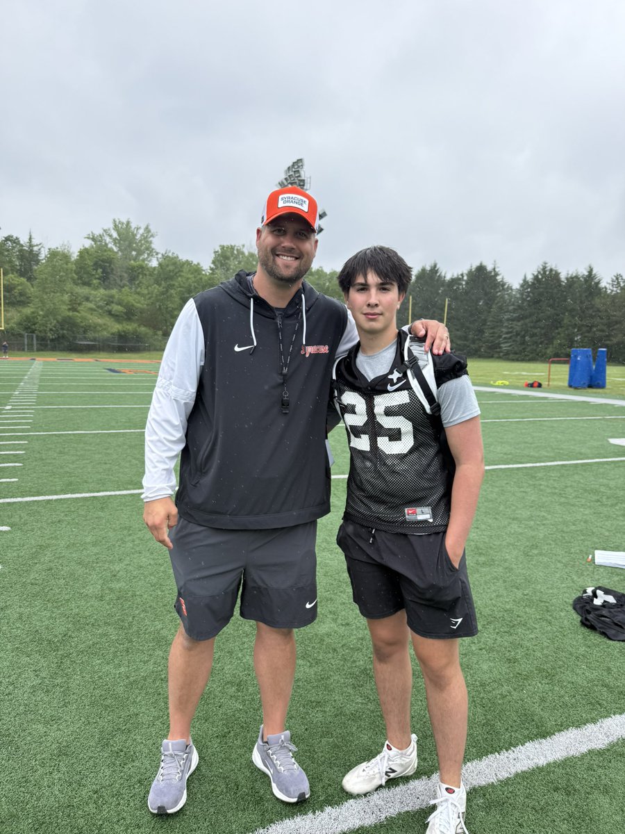 AJRode2027's tweet photo. Had another great day @CuseFootball specialist camp. Had a great conversation with  @CoachBayer_ and received good feedback and pointers from the staff and LS @franniebrownjr. Looking forward to staying in touch! @CoachWCoale @CoachWatkCUSE https://t.co/zLFb5pQg46