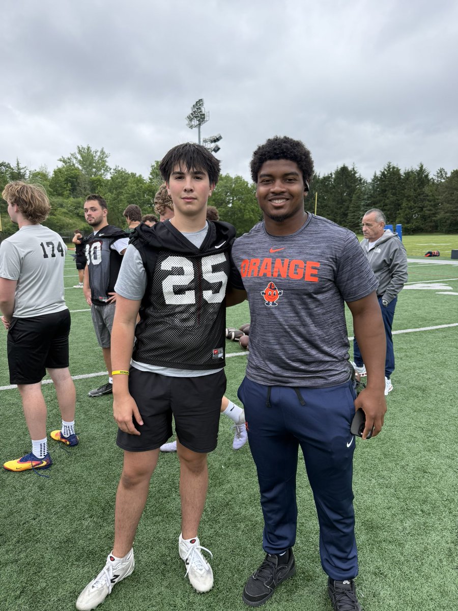 AJRode2027's tweet photo. Had another great day @CuseFootball specialist camp. Had a great conversation with  @CoachBayer_ and received good feedback and pointers from the staff and LS @franniebrownjr. Looking forward to staying in touch! @CoachWCoale @CoachWatkCUSE https://t.co/zLFb5pQg46