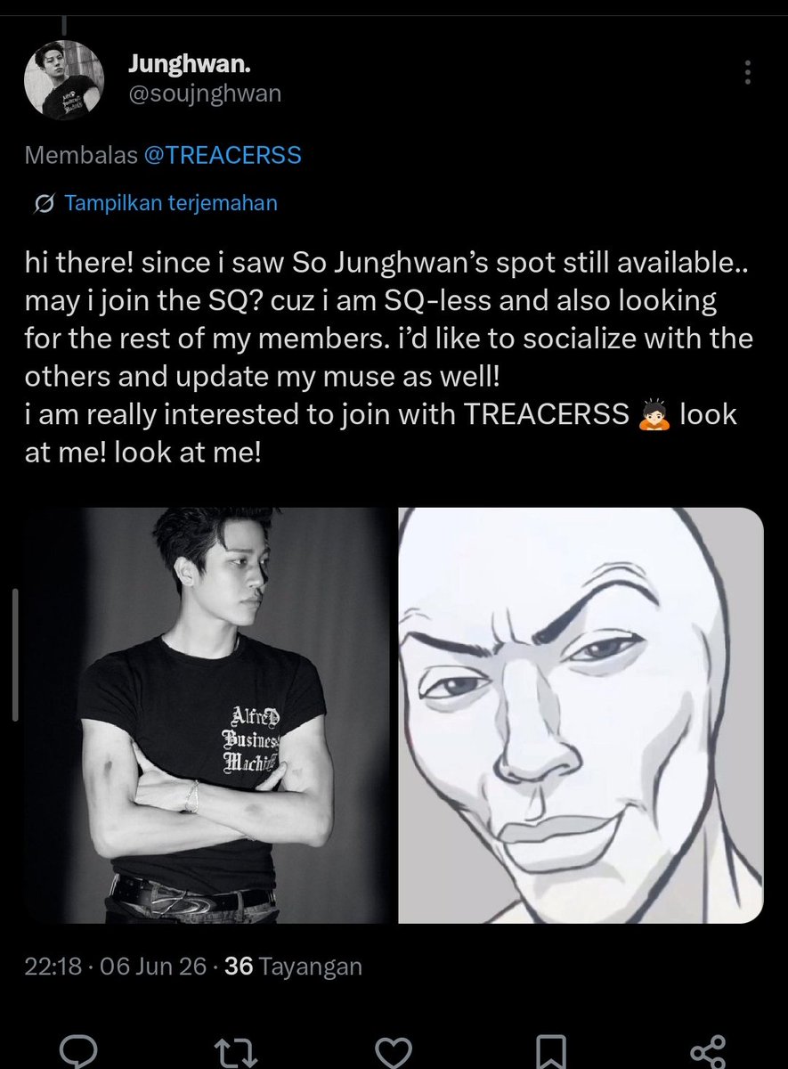 sojunghwaw's tweet photo. @TREACERSS punten admin-nim, kalo ada makanan dimeja. canda deh, kalo masih ada waktu dan slot masih kosong. mau menginfokan due to akun @soujnghwan digeboy muzaer. me akugw disini ya min :* https://t.co/dENp4OoCFz