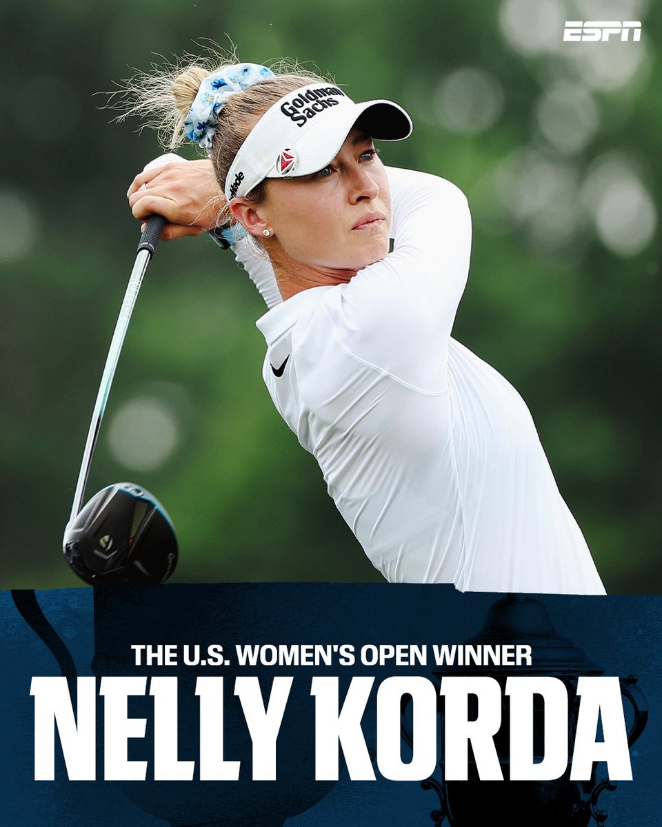espn's tweet photo. ANOTHER MAJOR CHAMPIONSHIP FOR NELLY KORDA‼️

With her victory at the U.S. Women's Open, Korda is a four-time major champion 👏 https://t.co/CpIloYZt4X