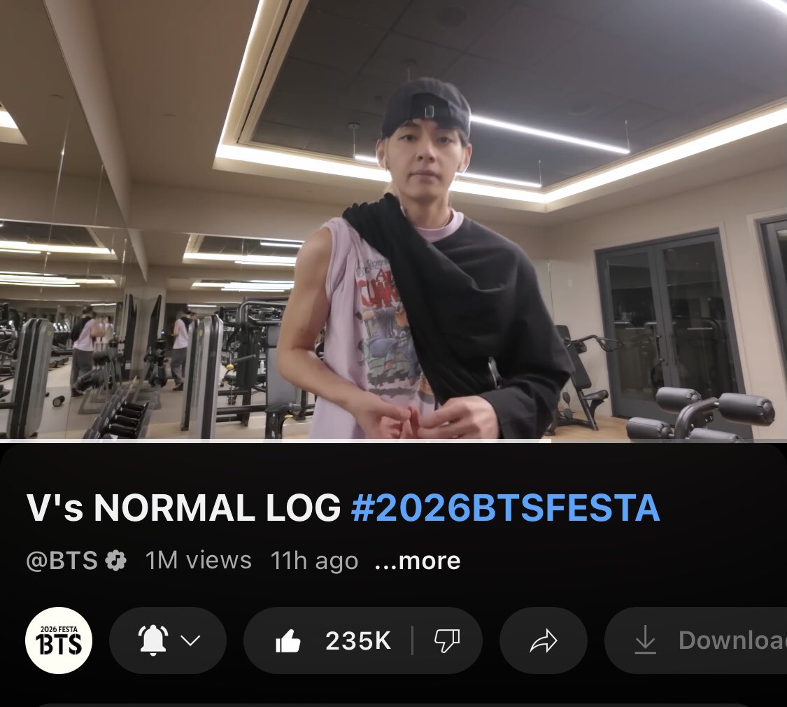 BTSV_Youtube's tweet photo. V's NORMAL LOG has surpassed 1,000,000 views on YouTube https://t.co/ux2HQEkCxm