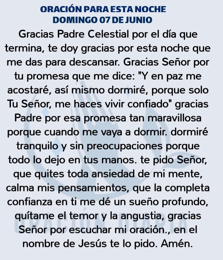 oracion_diaria's tweet photo. Oración Diaria para esta noche de Domingo 07 de Junio de 2026 https://t.co/yKGnnMLUAO